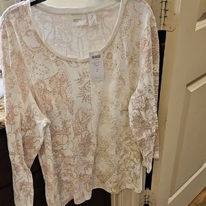 Cream 3/4 Sleeve Blouse With Small Sequins By Chicos Nwt Size 2 In Chicos Sizes